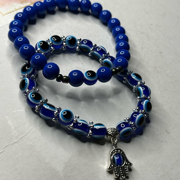 Blue Evil Eye & Hamsa Bracelet Set - Picture 3 of 3